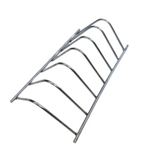 Stainless steel braai chop rack holding meat for even cooking