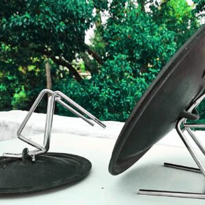 Potjie lid lifter and stand made from 304 stainless steel holding cast iron potjie lids